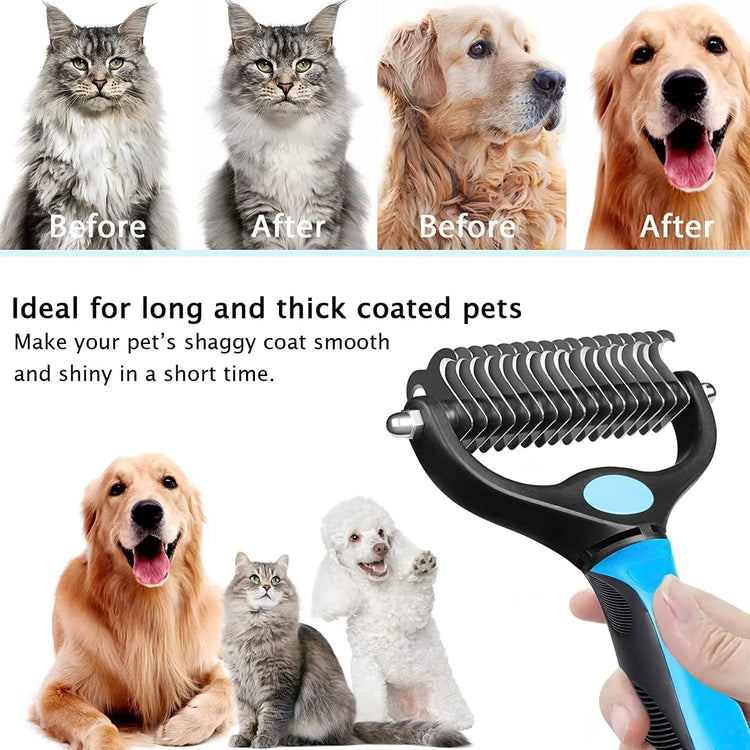 Pet Grooming Brush, Double-Sided Shedding and Deshedding Bottom Rake for Dogs and Cats, Extra-Wide Dog Grooming Brush, Pet Grooming Tool, Self Grooming Brush, Christmas Pet Supplies Gift