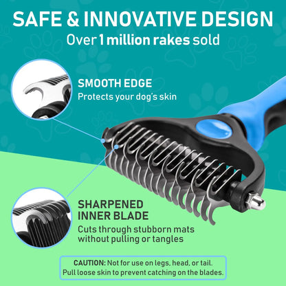 Pet Grooming Brush, Double-Sided Shedding and Deshedding Bottom Rake for Dogs and Cats, Extra-Wide Dog Grooming Brush, Pet Grooming Tool, Self Grooming Brush, Christmas Pet Supplies Gift