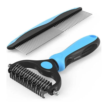 Pet Grooming Brush, Double-Sided Shedding and Deshedding Bottom Rake for Dogs and Cats, Extra-Wide Dog Grooming Brush, Pet Grooming Tool, Self Grooming Brush, Christmas Pet Supplies Gift