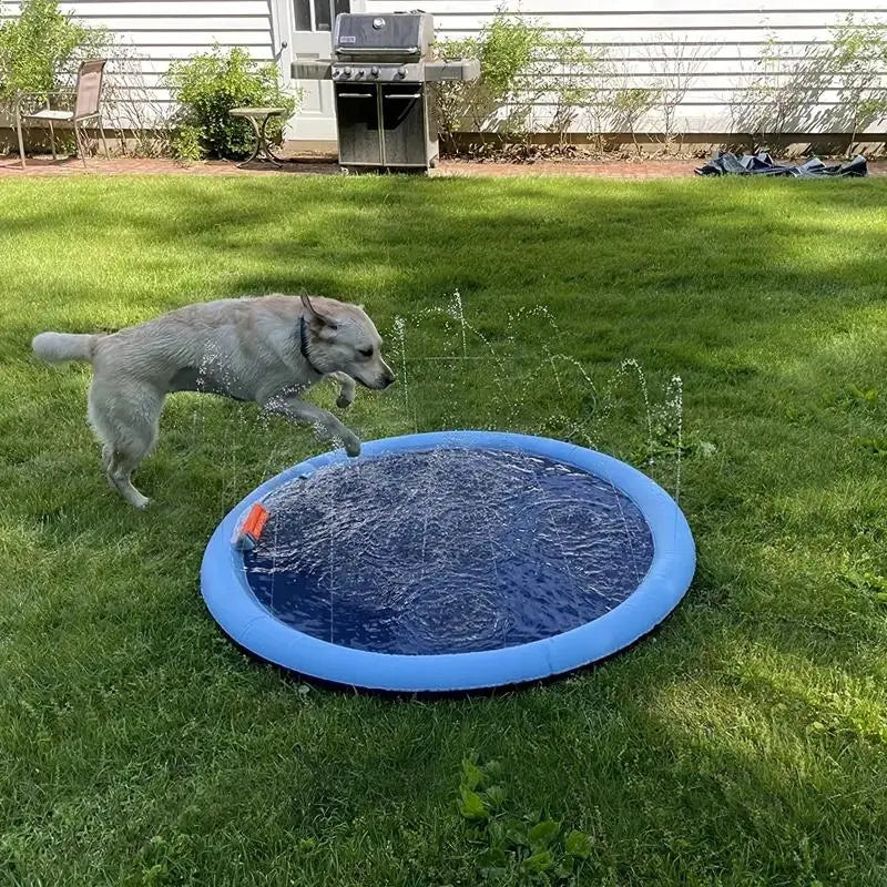 Outdoor Dog Water Sprinkler Pad, Portable Non-Slip Fun Pet Splash Pad for Bathing and Play, Outdoor Pet Shower Soaker 