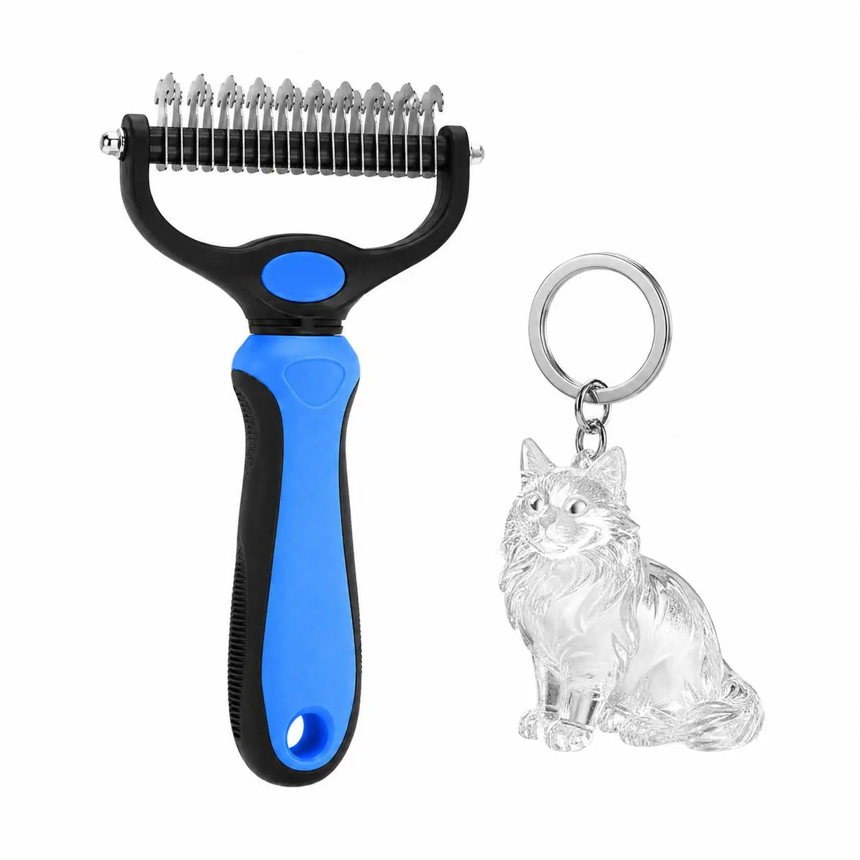 Pet Dematting Undercoat Rake for Long Haired Dogs Cats, Double Sided Deshedding Brush, Pain Free Tangle Remover to Reduce Shedding & Mats, Pet Grooming Tool N2 Comb