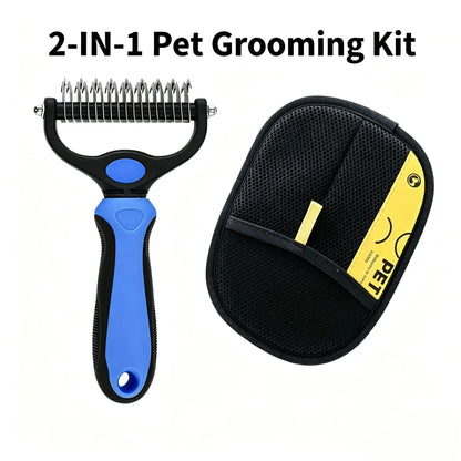 Pet Dematting Undercoat Rake for Long Haired Dogs Cats, Double Sided Deshedding Brush, Pain Free Tangle Remover to Reduce Shedding & Mats, Pet Grooming Tool N2 Comb