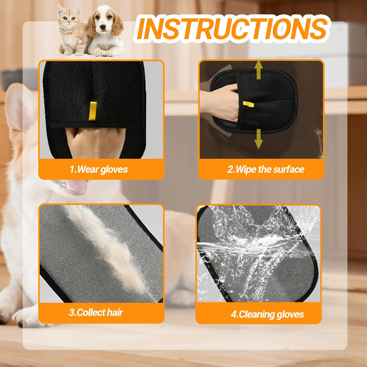 Pet Hair Remover Glove, Electrostatic Removal Gloves for Pet Hair, Pet Hair Remover Gloves for Dog & Cat, Reusable Pet Hair Remover Glove for Carpet, Couch, Clothing
