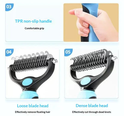Pet Dematting Undercoat Rake for Long Haired Dogs Cats, Double Sided Deshedding Brush, Pain Free Tangle Remover to Reduce Shedding & Mats, Pet Grooming Tool N2 Comb