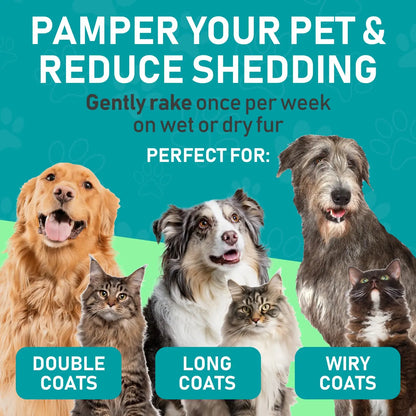 Pet Grooming Brush, Double-Sided Shedding and Deshedding Bottom Rake for Dogs and Cats, Extra-Wide Dog Grooming Brush, Pet Grooming Tool, Self Grooming Brush, Christmas Pet Supplies Gift