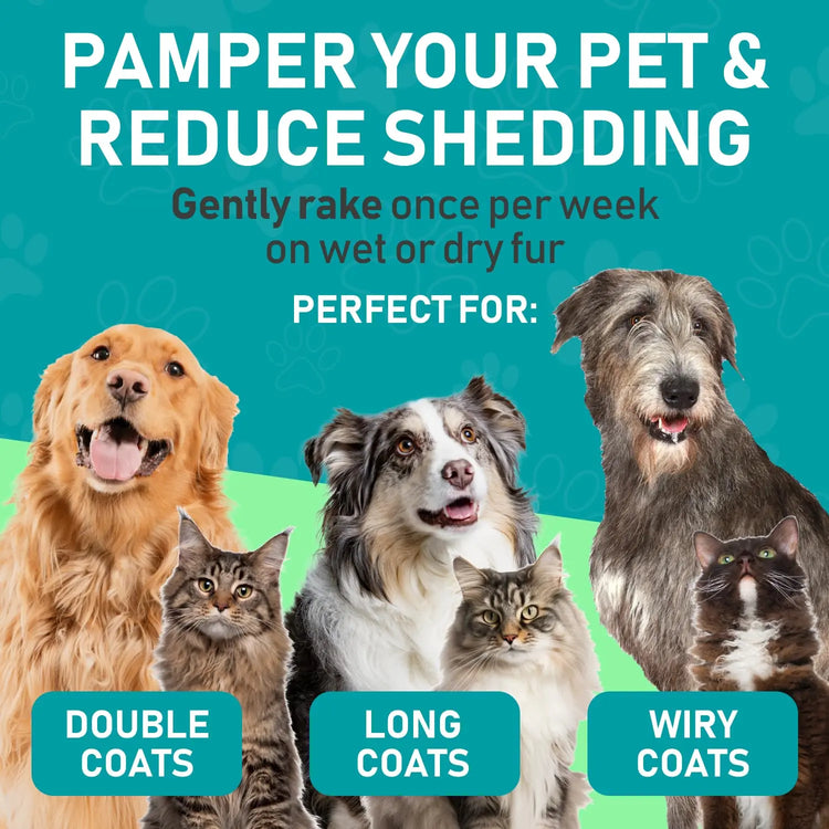 Pet Grooming Brush, Double-Sided Shedding and Deshedding Bottom Rake for Dogs and Cats, Extra-Wide Dog Grooming Brush, Pet Grooming Tool, Self Grooming Brush, Christmas Pet Supplies Gift
