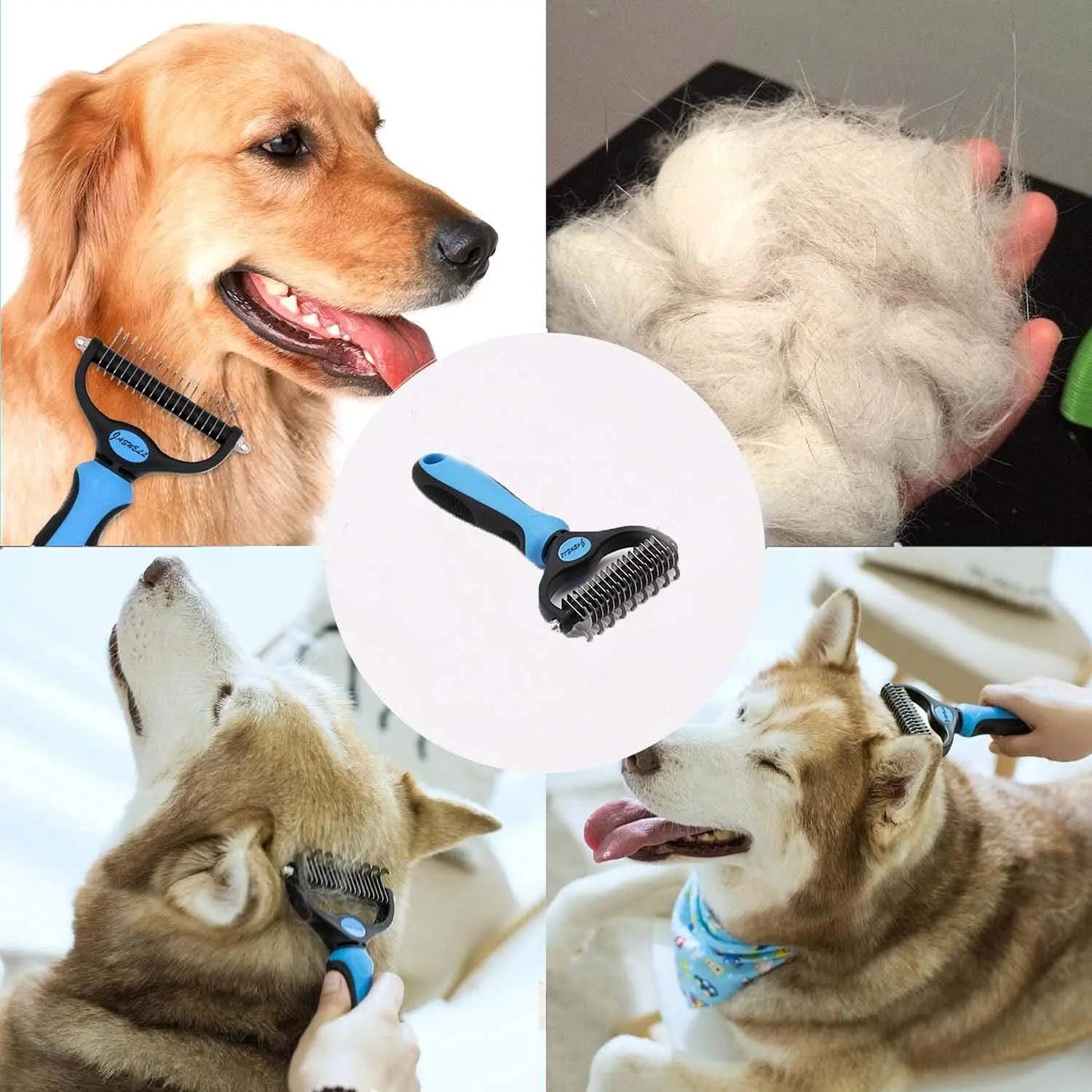 Pet Grooming Brush, Double-Sided Shedding and Deshedding Bottom Rake for Dogs and Cats, Extra-Wide Dog Grooming Brush, Pet Grooming Tool, Self Grooming Brush, Christmas Pet Supplies Gift